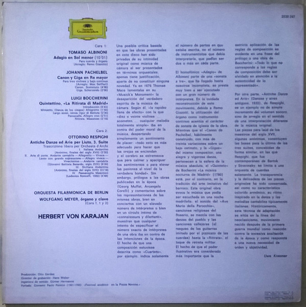 Tomaso Albinoni • Johann Pachelbel • Luigi Boccherini • Ottorino Respighi • Berliner Philharmoniker • Herbert Von Karajan - Adagio | Deutsche Grammophon (2530 247) - 2 Tomaso Albinoni • Johann Pachelbel • Luigi Boccherini • Ottorino Respighi • Berliner Philharmoniker • Herbert Von Karajan - Adagio | Deutsche Grammophon (2530 247) - 2