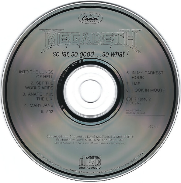 Megadeth - So Far, So Good... So What! | Capitol Records (CDP 7 48148 2) - 3