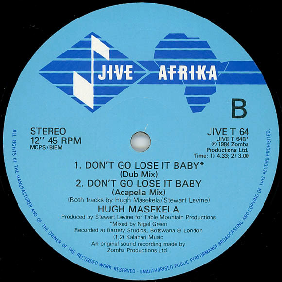 Hugh Masekela - Don't Go Lose It Baby | Jive Afrika (JIVE T 64) - 4