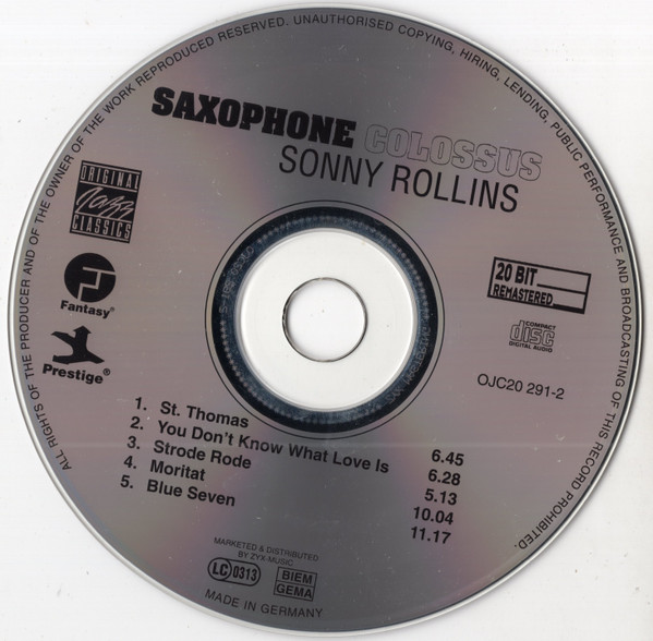 Sonny Rollins - Saxophone Colossus | Original Jazz Classics (OJC20 291-2) - 2
