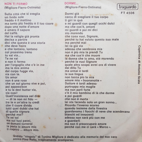 Tonino Migliore - Non Ti Fermo / Dorme | Traguardo (FT 4506) - 2