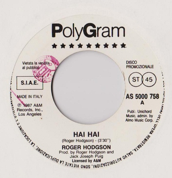 Roger Hodgson / Black - Hai Hai / Wonderful Life | Polygram (AS 5000 758) - main