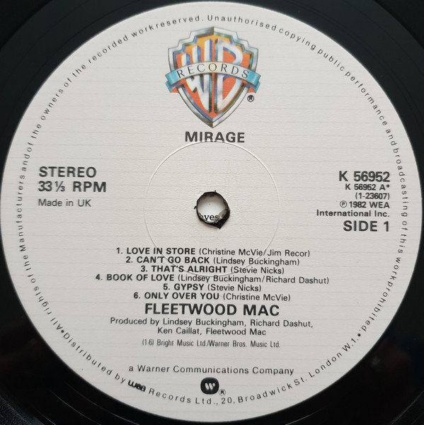 Fleetwood Mac - Mirage | Warner Bros. Records (K 56952) - 3 Fleetwood Mac - Mirage | Warner Bros. Records (K 56952) - 3