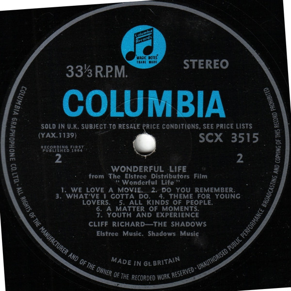 Cliff Richard & The Shadows - Wonderful Life | Columbia (SCX 3515) - 4