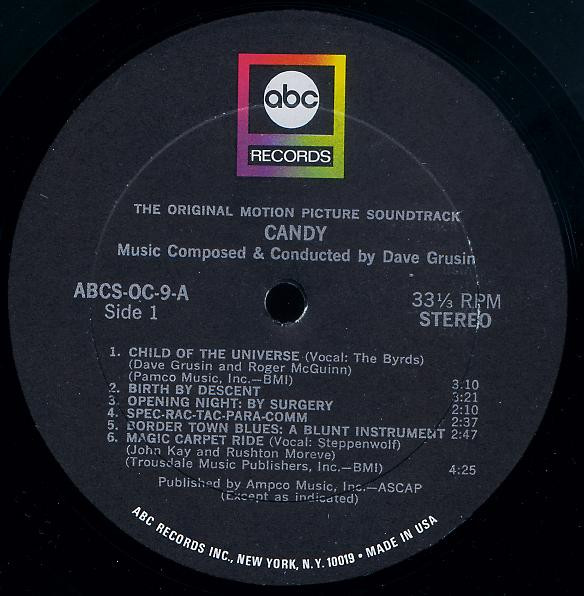 The Byrds And Steppenwolf , Dave Grusin - Candy (The Original Motion Picture Soundtrack) | ABC Records (ABCS-OC-9) - 3 The Byrds And Steppenwolf , Dave Grusin - Candy (The Original Motion Picture Soundtrack) | ABC Records (ABCS-OC-9) - 3