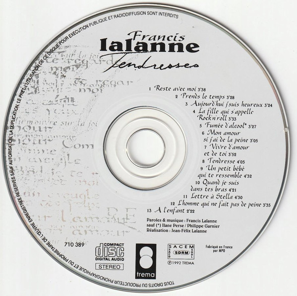 Francis Lalanne - Tendresses | Trema (710 389) - 3 Francis Lalanne - Tendresses | Trema (710 389) - 3