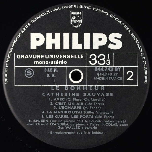Catherine Sauvage - Le Bonheur | Philips (844 743 BY) - 2