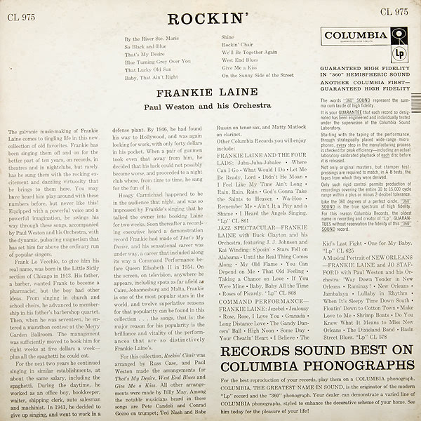 Frankie Laine - Rockin' | Columbia (CL 975) - 2