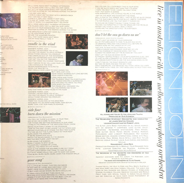 Elton John - Live In Australia (With The Melbourne Symphony Orchestra) | The Rocket Record Company (EJLP 2) - 4