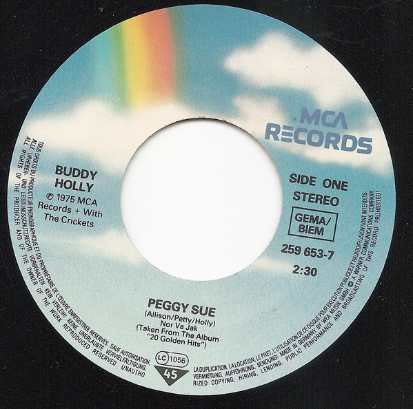 Buddy Holly - Peggy Sue / Brown Eyed Handsome Man | MCA Records (259 653-7 N) - 3