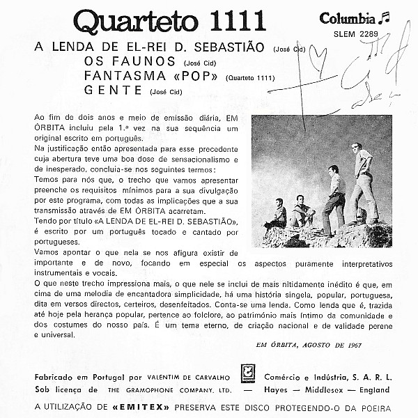 Quarteto 1111 - A Lenda De El-Rei D. Sebastião | Columbia (SLEM 2289) - 2