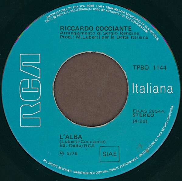 Riccardo Cocciante - L'Alba / Vendo | RCA (TPBO 1144) - 3