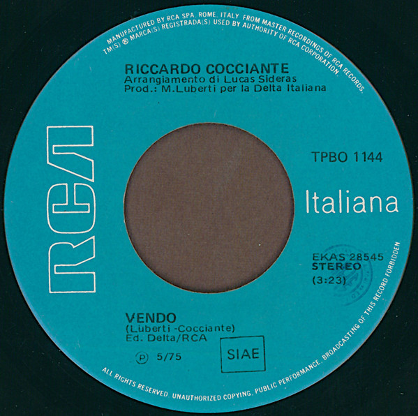 Riccardo Cocciante - L'Alba / Vendo | RCA (TPBO 1144) - 4