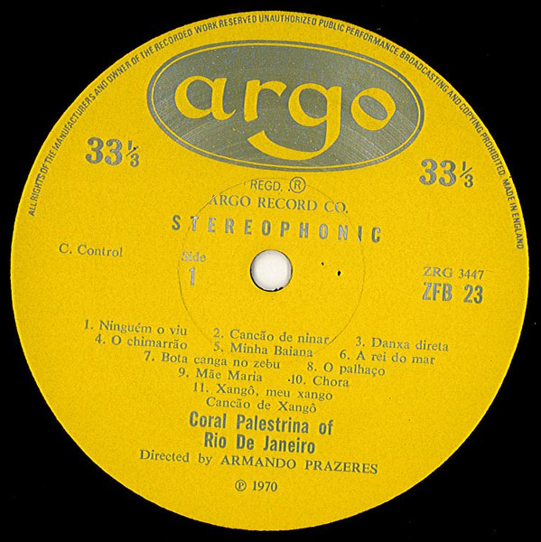 Coral Palestrina Of Rio De Janeiro - Songs From Brazil | Argo Record Company Limited (ZFB 23) - 2