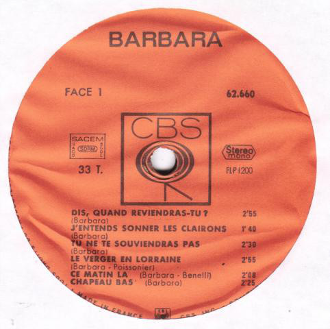 Barbara - L'album D'or [Vinyl] | CBS (CBS 62660) - 3