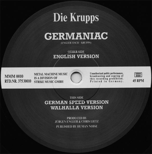 Die Krupps - Germaniac | Metal Machine Music (MMM 0010) - 4 Die Krupps - Germaniac | Metal Machine Music (MMM 0010) - 4