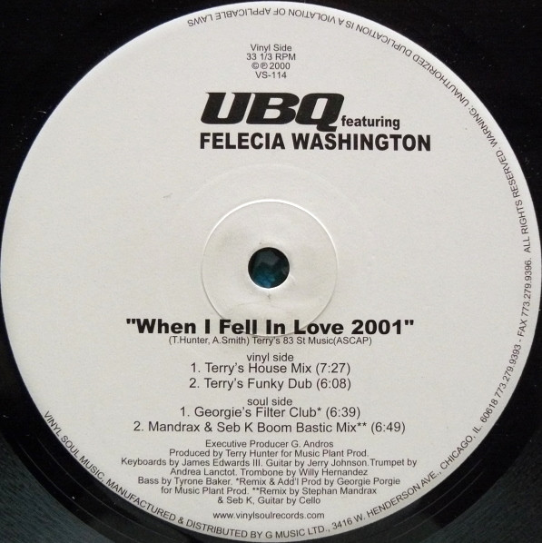 UBQ Project Featuring Felica Washington - When I Fell In Love 2001 | Vinyl Soul (VS-114) - main