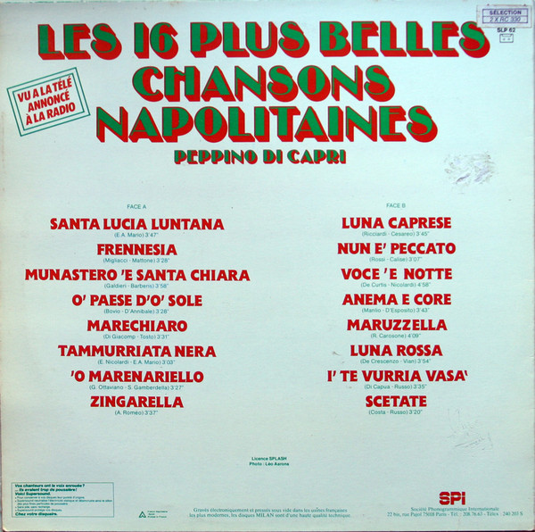 Peppino Di Capri - Les 16 Plus Belles Chansons Napolitaines | Milan (SLP 62) - 2