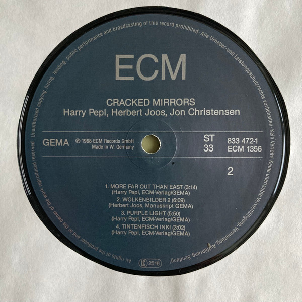 Harry Pepl / Herbert Joos / Jon Christensen - Cracked Mirrors | ECM Records (ECM 1356) - 4