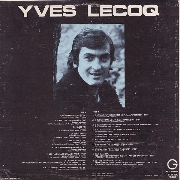 Yves Lecoq - Toutes Mes Fans Pleurent - Le Multitube | Gamma (GS 200) - 2