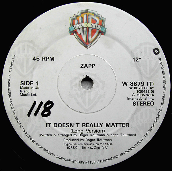 Zapp - It Doesn't Really Matter | Warner Bros. Records (W8879T) - 3 Zapp - It Doesn't Really Matter | Warner Bros. Records (W8879T) - 3