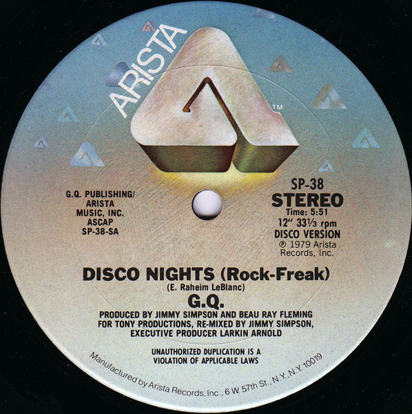 GQ - Disco Nights (Rock-Freak) / Boogie Oogie Oogie | Arista (SP-38) - main