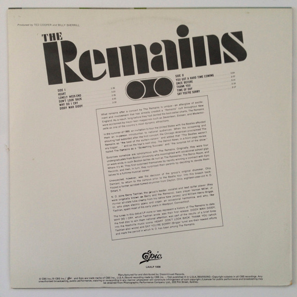 The Remains - The Remains LP | Epic (LAALP 006) - 2 The Remains - The Remains LP | Epic (LAALP 006) - 2