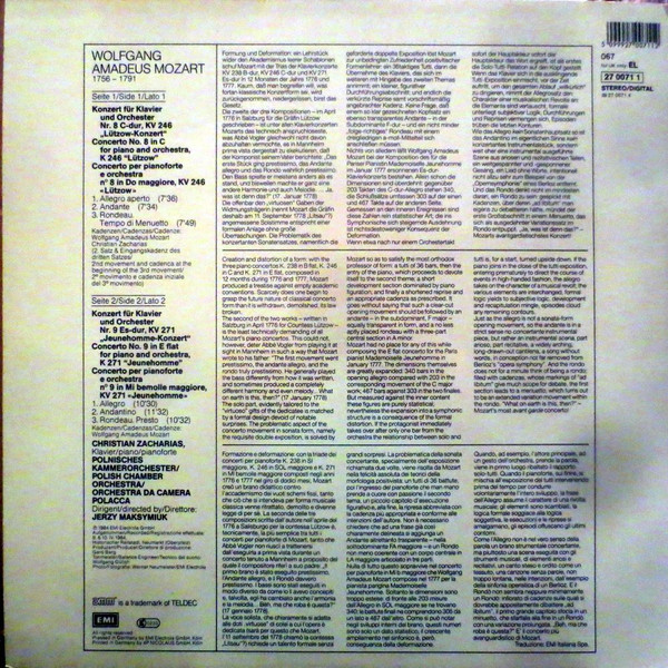 Wolfgang Amadeus Mozart - Kv 246 Concerto No.8 C Dur / Kv 271 Concerto No.9 In E Flat | His Master's Voice Digital (27 0071 1) - 2