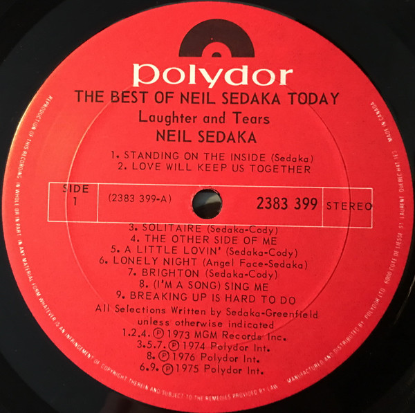 Neil Sedaka - Laughter And Tears: The Best Of Neil Sedaka Today | Polydor (2383 399) - 3 Neil Sedaka - Laughter And Tears: The Best Of Neil Sedaka Today | Polydor (2383 399) - 3