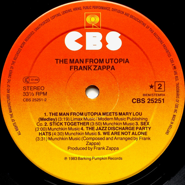 Frank Zappa - The Man From Utopia | CBS (CBS 25251) - 3 Frank Zappa - The Man From Utopia | CBS (CBS 25251) - 3