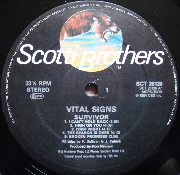 Survivor - Vital Signs | Scotti Bros. Records (SCT 26126) - 3