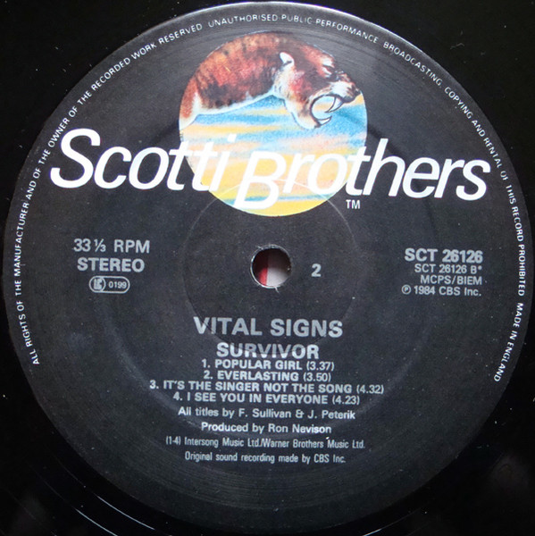 Survivor - Vital Signs | Scotti Bros. Records (SCT 26126) - 4