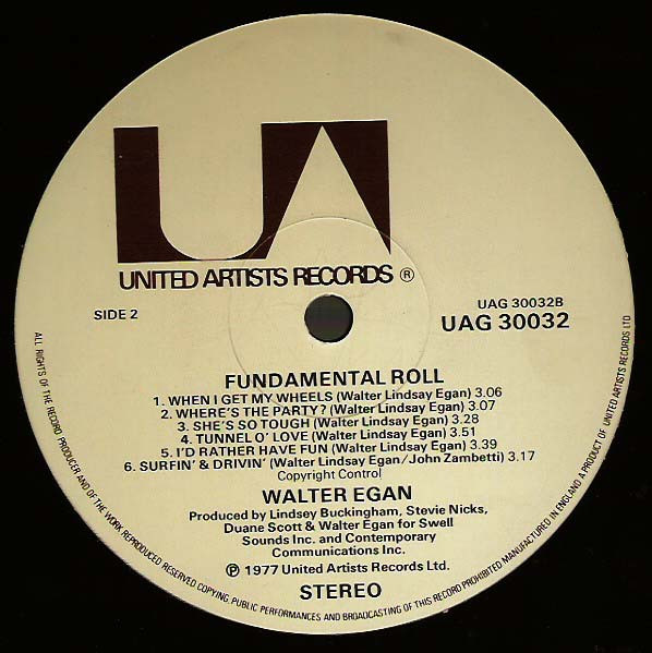 Walter Egan - Fundamental Roll - Vinilo | United Artists Records (UAG 30032) - 4
