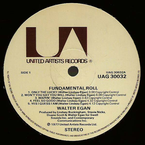 Walter Egan - Fundamental Roll - Vinilo | United Artists Records (UAG 30032) - 3