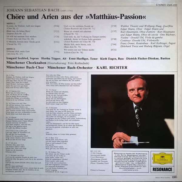 Johann Sebastian Bach - Münchener Bach-Chor Und Münchener Bach-Orchester , Karl Richter - Matthäus-Passion / Chöre Und Arien | Deutsche Grammophon (2535 220) - 2