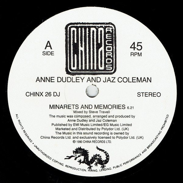 Anne Dudley And Jaz Coleman - Minarets And Memories | China Records (CHINX 26 DJ) - main