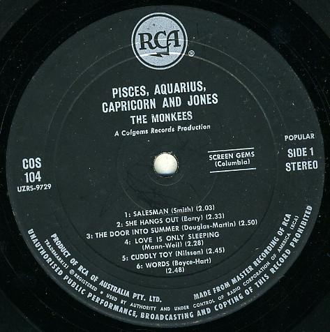 The Monkees - Pisces, Aquarius, Capricorn & Jones Ltd. | RCA (COS-104) - 3 The Monkees - Pisces, Aquarius, Capricorn & Jones Ltd. | RCA (COS-104) - 3