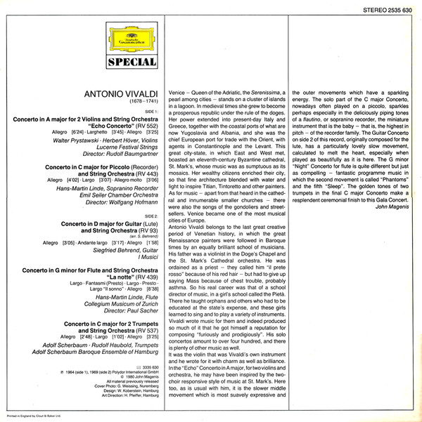 Antonio Vivaldi - Gala Concert In Venice | Deutsche Grammophon (2535 630) - 2