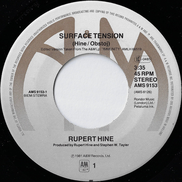 Rupert Hine - Surface Tension | A&M Records (AMS 9153) - 3