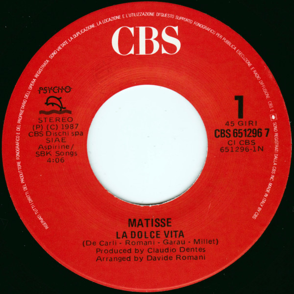 Matisse - La Dolce Vita | CBS (CBS 651296 7) - 3