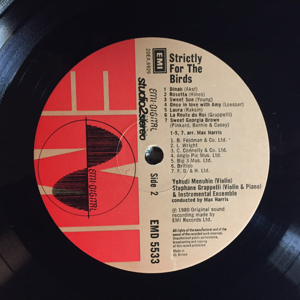 Yehudi Menuhin , Stéphane Grappelli & Max Harris - Strictly For The Birds | EMI (EMD 5533) - 4 Yehudi Menuhin , Stéphane Grappelli & Max Harris - Strictly For The Birds | EMI (EMD 5533) - 4