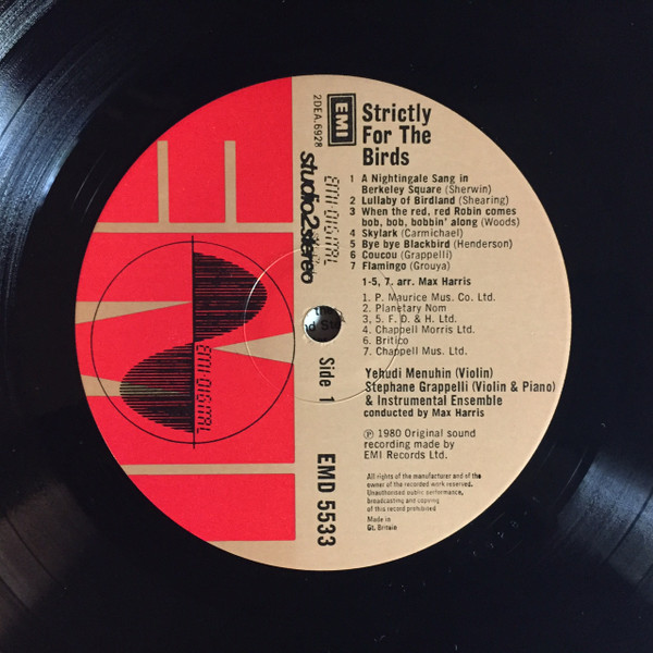 Yehudi Menuhin , Stéphane Grappelli & Max Harris - Strictly For The Birds | EMI (EMD 5533) - 3 Yehudi Menuhin , Stéphane Grappelli & Max Harris - Strictly For The Birds | EMI (EMD 5533) - 3