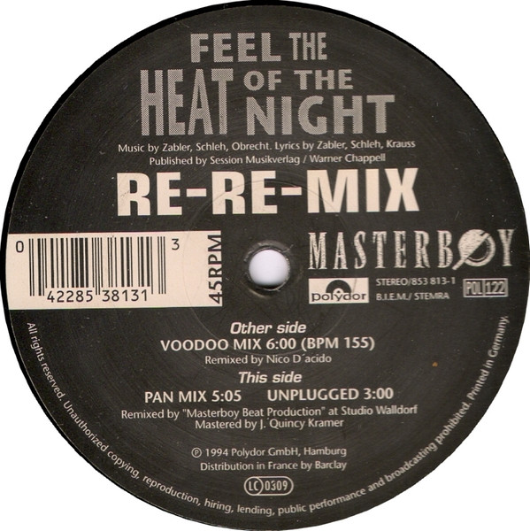 Masterboy - Feel The Heat Of The Night (Re-Re-Mix) | Polydor (853 813-1) - 3