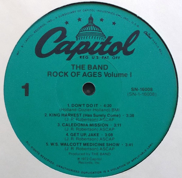 The Band - Rock Of Ages (Volume 1) | Capitol Records (SN-16008) - 3