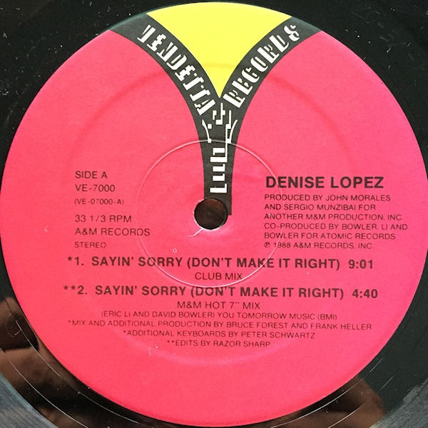 Denise Lopez - Sayin' Sorry (Don't Make It Right) | Vendetta Records (VE-7000) - 3