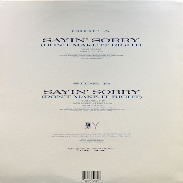 Denise Lopez - Sayin' Sorry (Don't Make It Right) | Vendetta Records (VE-7000) - 2