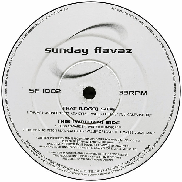 Thump'N'Johnson Feat. Ada Dyer / Todd Edwards - Valley Of Love / Winter Behavior | Sunday Flavaz (SF 1002) - main Thump'N'Johnson Feat. Ada Dyer / Todd Edwards - Valley Of Love / Winter Behavior | Sunday Flavaz (SF 1002) - main