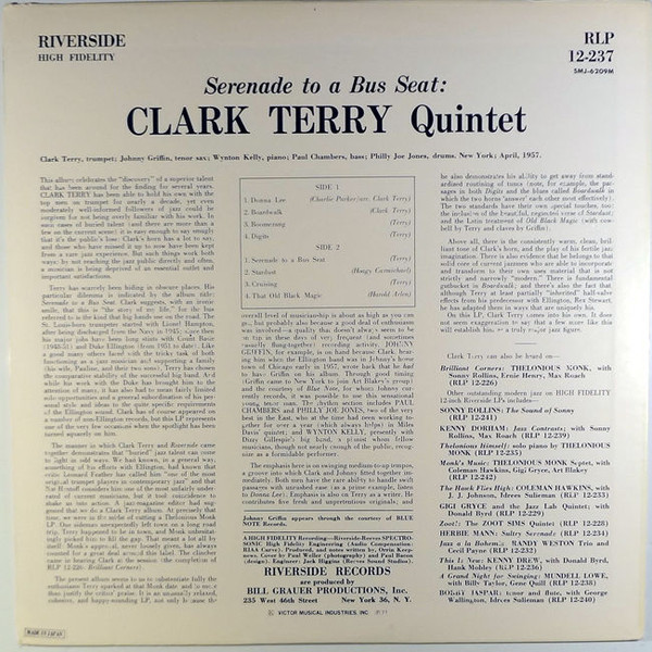 Clark Terry Quintet - Serenade To A Bus Seat | Riverside Records (SMJ-6209M) - 3 Clark Terry Quintet - Serenade To A Bus Seat | Riverside Records (SMJ-6209M) - 3