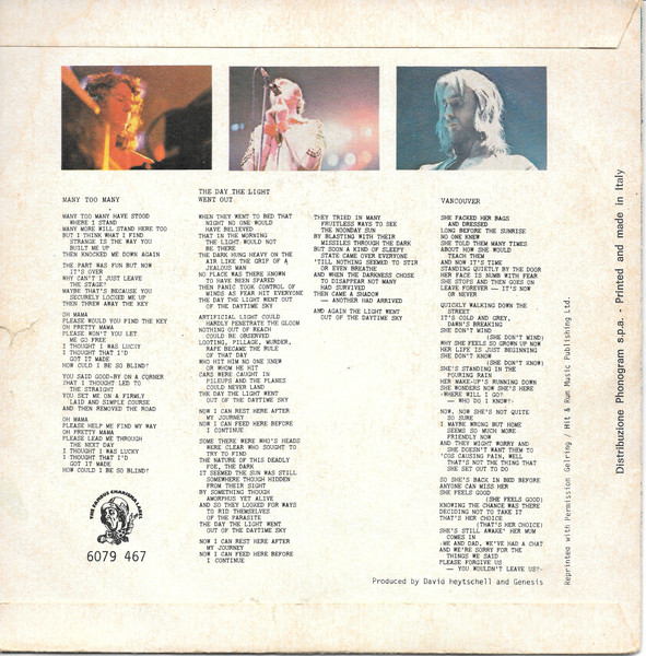 Genesis - Many Too Many / The Day The Ligh Went Out | Charisma (6079 467) - 2