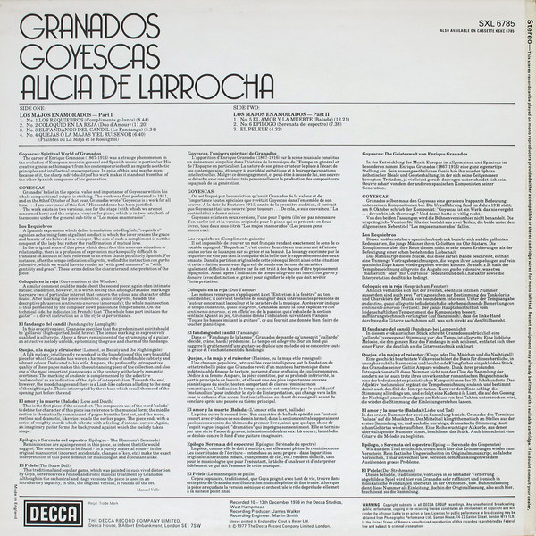 Enrique Granados , Alicia De Larrocha - Goyescas Volumes 1&2 / El Pelele | Decca (SXL 6785) - 2
